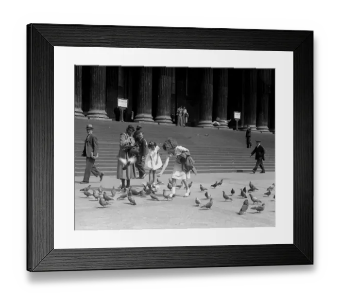 Framed Print : Children feeding the pigeons by the steps of St Pauls Cathedral, Saint Pauls Church Yard