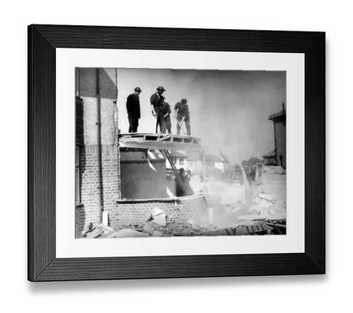 Framed Print : Home front 1940. clearing up after a raid at Sidcup Framed Print : Home front 1940. clearing up after a raid at Sidcup
