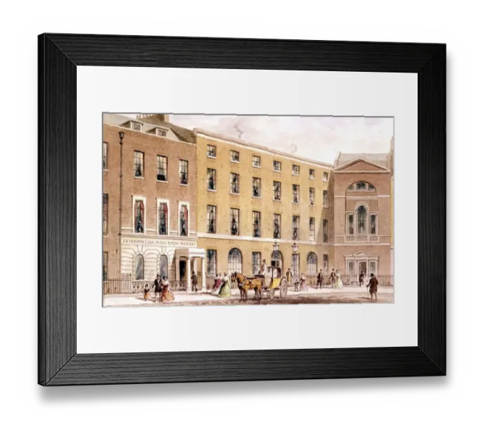 Framed Print : The east side of Soho Square, London. Number 32, on the right, was the home of Sir Joseph Banks