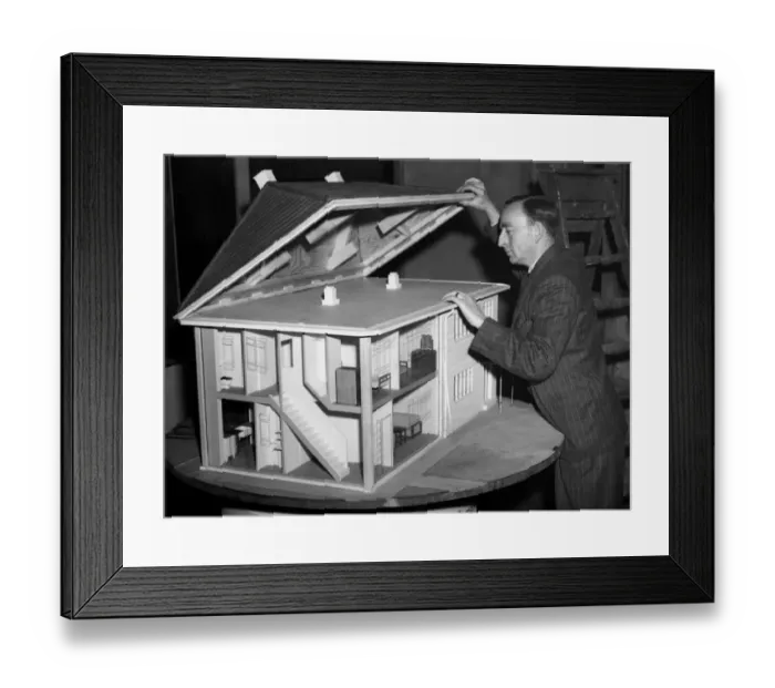 Framed Print : At the Welsh Industries Fair - a model of the Airey permanent house made of precast concrete units