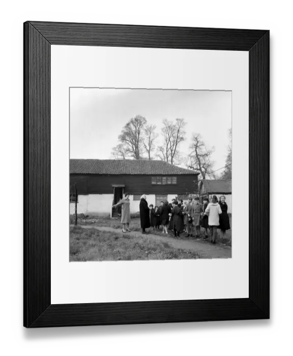 Framed Print : Sidcup, Kent; These children lined up outside an old barn in Sidcup, Kent are