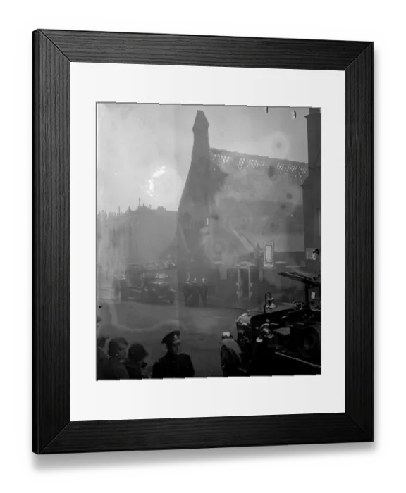 Framed Print : Firemen fight fire at London church. A hundred firemen with twenty engines were Framed Print : Firemen fight fire at London church. A hundred firemen with twenty engines were
