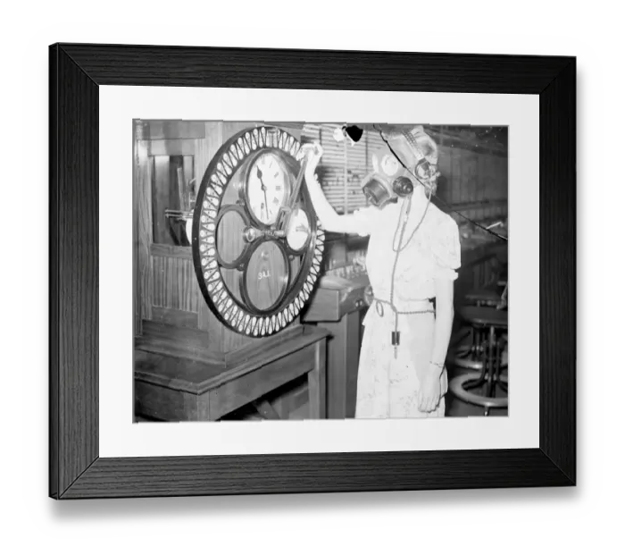 Framed Print : Telephone girls learn to carry on as usual in gas masks. Telephone girls are being Framed Print : Telephone girls learn to carry on as usual in gas masks. Telephone girls are being