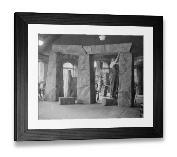 Framed Print : Druids build their own stonehenge in London. Following the controversy between Framed Print : Druids build their own stonehenge in London. Following the controversy between