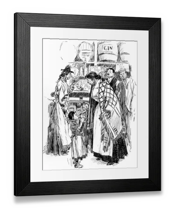Framed Print : Child drinks from her mothers gin tankard in a London Gin house Framed Print : Child drinks from her mothers gin tankard in a London Gin house