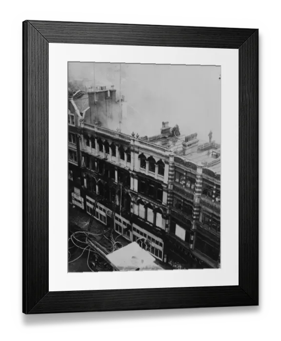 Framed Print : Firemen fighting a blazing five-storey building of Story and Co. Furnishers