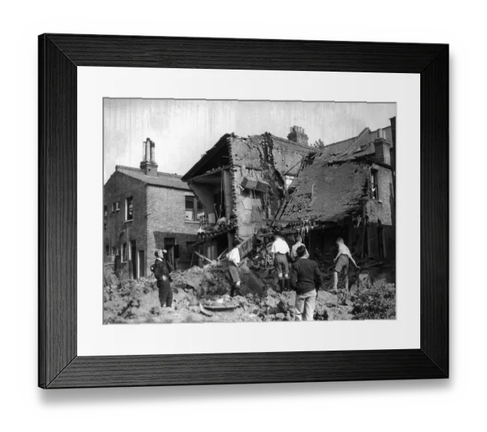 Framed Print : House destroyed by an air raid from German bombers Framed Print : House destroyed by an air raid from German bombers