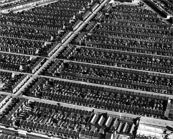 An aerial view of Plaistow showing rows of streets of terraced housing, London, England