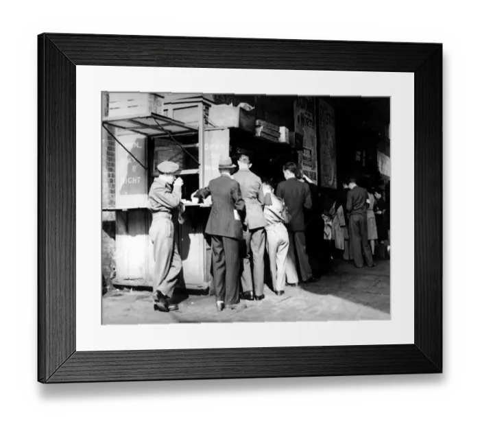 Framed Print : Coffee stall, Waterloo Station, Old London Framed Print : Coffee stall, Waterloo Station, Old London