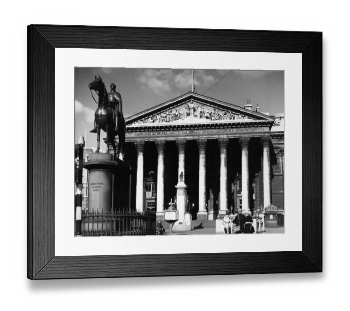 Framed Print : City of London. The Royal Exchange and Wellington statue. 1950 s Framed Print : City of London. The Royal Exchange and Wellington statue. 1950 s
