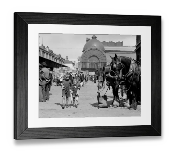 Framed Print : Two happy boys clutching bunches of flowers as they make their way through the fruit Framed Print : Two happy boys clutching bunches of flowers as they make their way through the fruit
