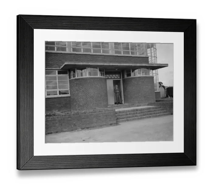 Framed Print : The County School for Boys in Sidcup, London. The entrance of the new building Framed Print : The County School for Boys in Sidcup, London. The entrance of the new building