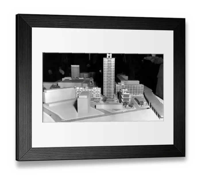 Framed Print : Model of the Elephant and Castle before the redevelopment work. Showing the proposed Framed Print : Model of the Elephant and Castle before the redevelopment work. Showing the proposed