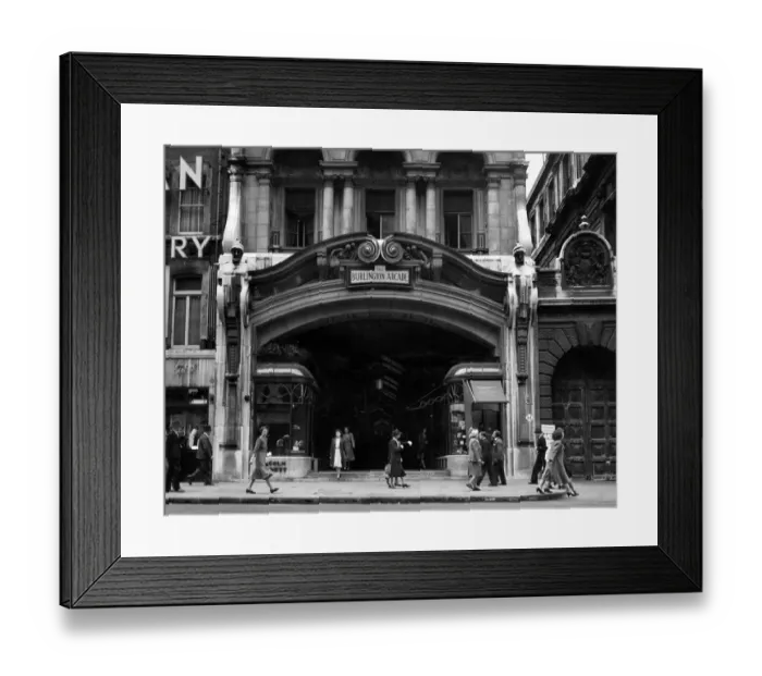 Framed Print : The entrance to the Burlington Arcade, London. 1948