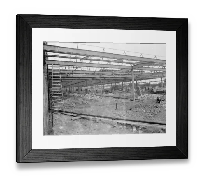 Framed Print : The Ascott Gas, Water, Gesyers Works Ltd, at Neasden, under construction. 1937 Framed Print : The Ascott Gas, Water, Gesyers Works Ltd, at Neasden, under construction. 1937