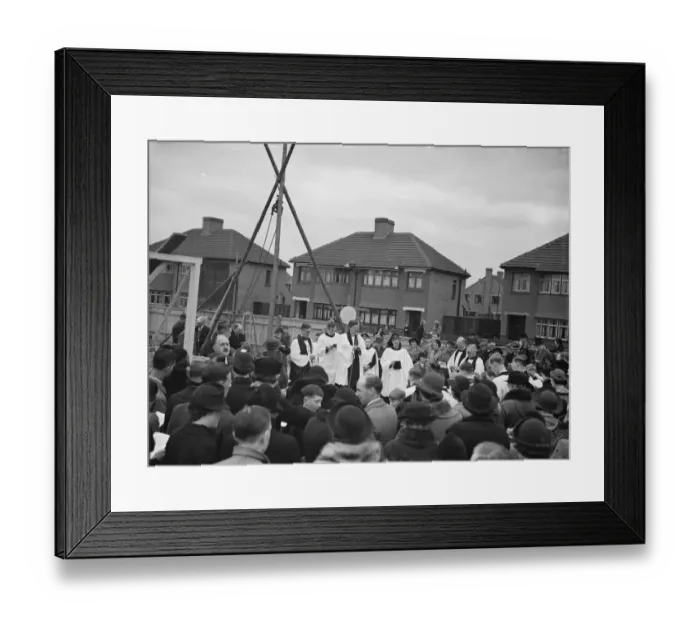 Framed Print : The laying of the foundation stone ceremony led by the Bishop of Kingstone, Reverend