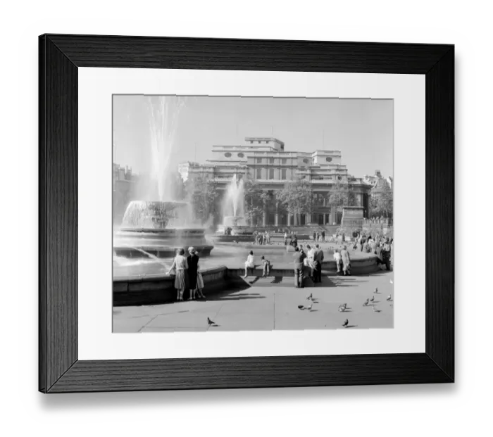 Framed Print : People around the fountains in Trafalgar Square, London, England. 1960 s Framed Print : People around the fountains in Trafalgar Square, London, England. 1960 s