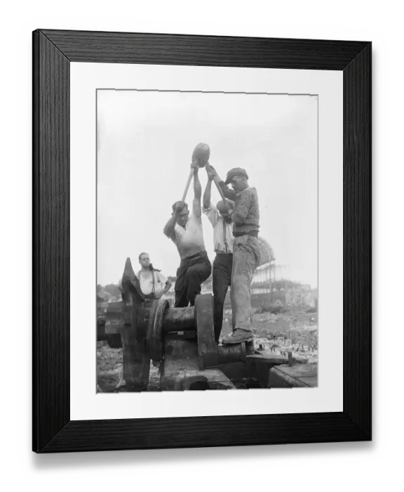 Framed Print : Three hands for this job. Waking up Crystal Palace with 100pound hammer. The huge Framed Print : Three hands for this job. Waking up Crystal Palace with 100pound hammer. The huge