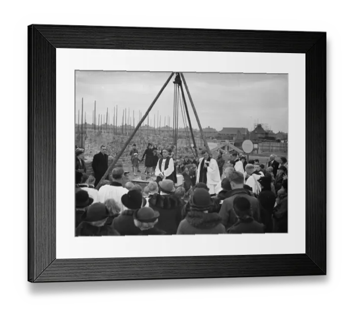 Framed Print : The laying of the foundation stone ceremony led by the Bishop of Kingstone, Reverend