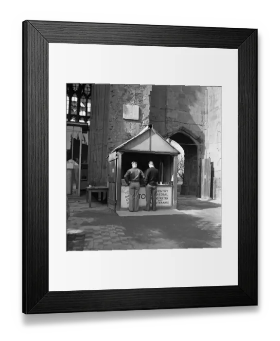 Framed Print : The rebuilding of Coventry City, England. A stall inside the bombed Cathedral Framed Print : The rebuilding of Coventry City, England. A stall inside the bombed Cathedral