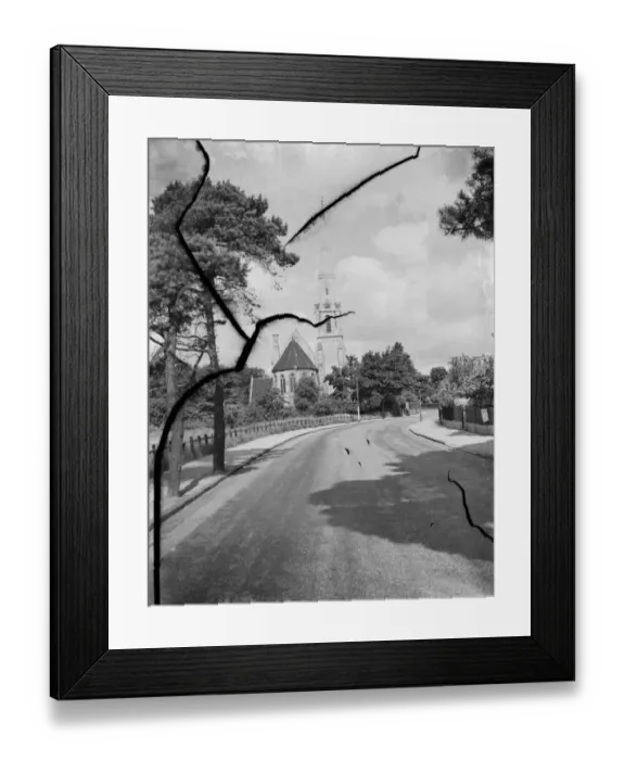 Framed Print : An exterior view of St John the Evangelist church in Bexley, London. 1939 Framed Print : An exterior view of St John the Evangelist church in Bexley, London. 1939