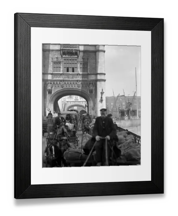 Framed Print : Edwardian London. Horsedrawn traffic crossing Tower Bridge. Early 1900s Framed Print : Edwardian London. Horsedrawn traffic crossing Tower Bridge. Early 1900s