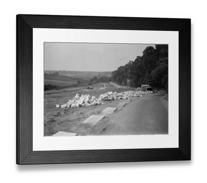 Framed Print : Building up wall with stone of Waterloo Bridge. St Mary Cray. 1937 Framed Print : Building up wall with stone of Waterloo Bridge. St Mary Cray. 1937