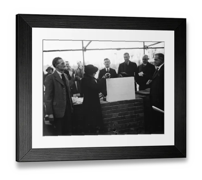 Framed Print : The Mayoress of Woolwich, Mrs Berry, lays the foundation stone. 25 January 1936 Framed Print : The Mayoress of Woolwich, Mrs Berry, lays the foundation stone. 25 January 1936