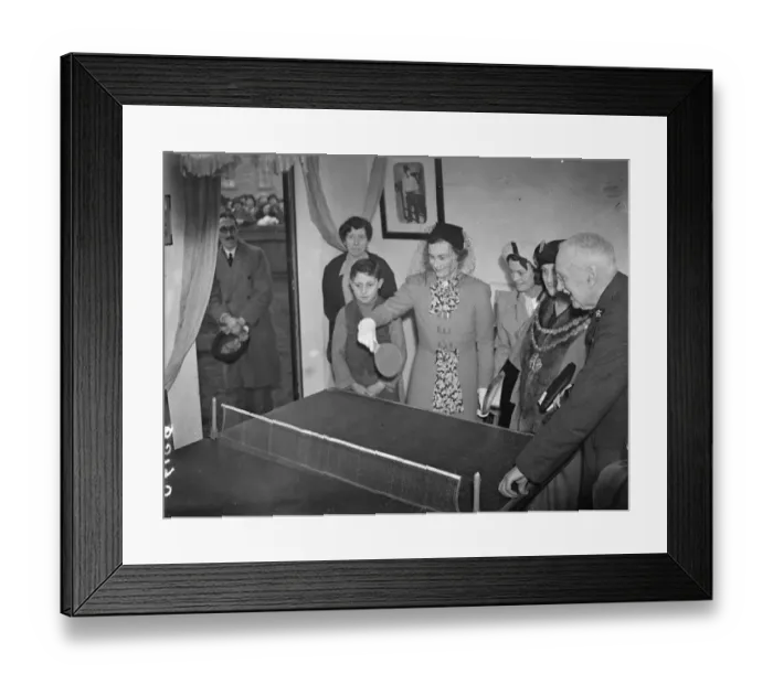 Framed Print : Duchess of Gloucester plays table tennis after opening new east and flats. After Framed Print : Duchess of Gloucester plays table tennis after opening new east and flats. After