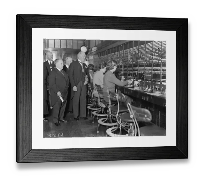 Framed Print : Lord Mayor inspects international telephone exchange. The Lord Mayor of London