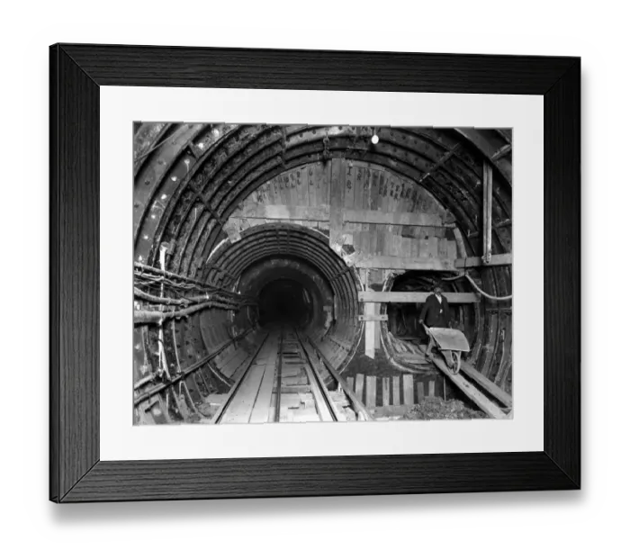 Framed Print : Construction of the London Underground Tube network. The newly constructed Hampstead tunnel Framed Print : Construction of the London Underground Tube network. The newly constructed Hampstead tunnel