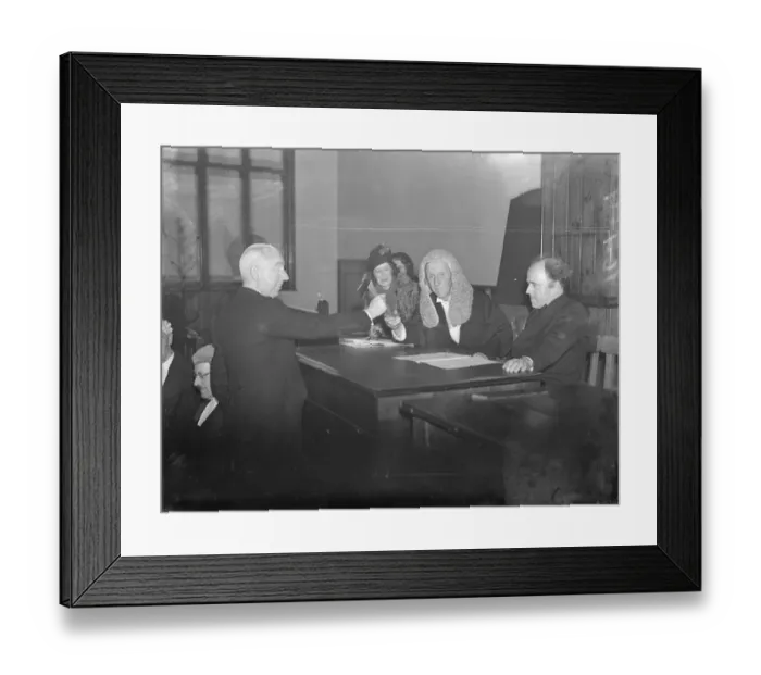 Framed Print : A hatchet, bill hook and faggots, were handed over before the Kings Remembranceer at the law courts Framed Print : A hatchet, bill hook and faggots, were handed over before the Kings Remembranceer at the law courts