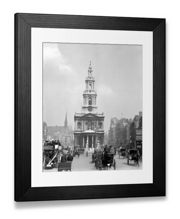 Framed Print : London street scene. View of St Mary Le Strand Church, Strand, London. Early 1900s