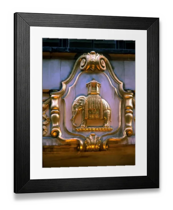Framed Print : Elephant as symbol on the facade of a building which once served the Indian trade company Framed Print : Elephant as symbol on the facade of a building which once served the Indian trade company