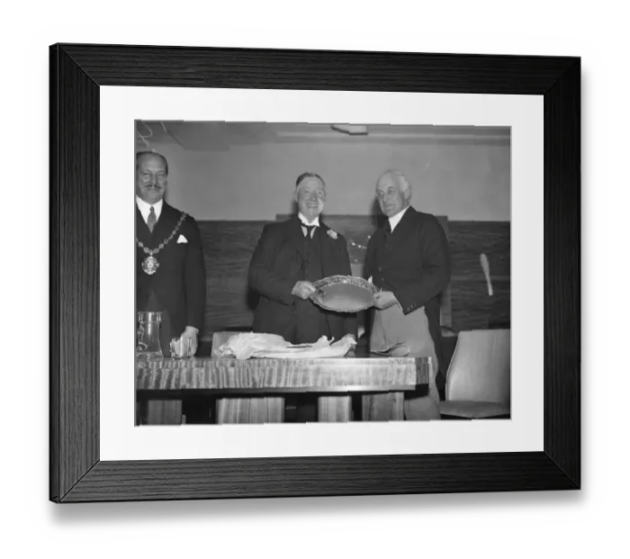 Framed Print : Sir Enoch Hill, President of the Halifax Building Society ( Left ) presenting a Framed Print : Sir Enoch Hill, President of the Halifax Building Society ( Left ) presenting a