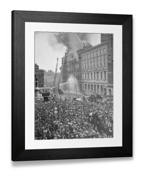 Framed Print : Elephant and Castle warehouse in flames, tremendous crowds watch. Fires involving Framed Print : Elephant and Castle warehouse in flames, tremendous crowds watch. Fires involving