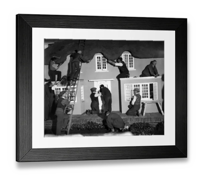Framed Print : Princess Elizabeths model home, which was damaged by fire while being brought Framed Print : Princess Elizabeths model home, which was damaged by fire while being brought