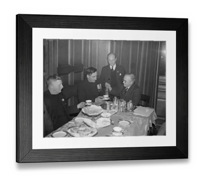 Framed Print : Newlyn fishermen present petition to Health Minister. Entertained to tea. After Framed Print : Newlyn fishermen present petition to Health Minister. Entertained to tea. After