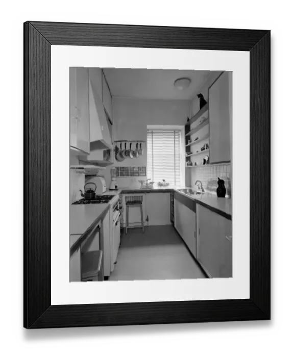 Framed Print : London: Kitchen of Mrs Gretel Beer, of 3, South Square Grays Inn. 23 April 1959 Framed Print : London: Kitchen of Mrs Gretel Beer, of 3, South Square Grays Inn. 23 April 1959