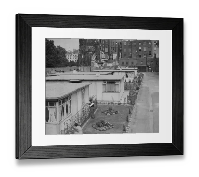Framed Print : Pre Fabs in the West End. A number of prefabricated houses have been erected Framed Print : Pre Fabs in the West End. A number of prefabricated houses have been erected