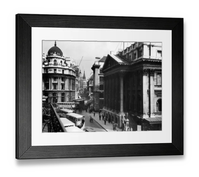 Framed Print : The Mansion House and Lombard Street seen from Cheapside, in the heart of the Square Framed Print : The Mansion House and Lombard Street seen from Cheapside, in the heart of the Square