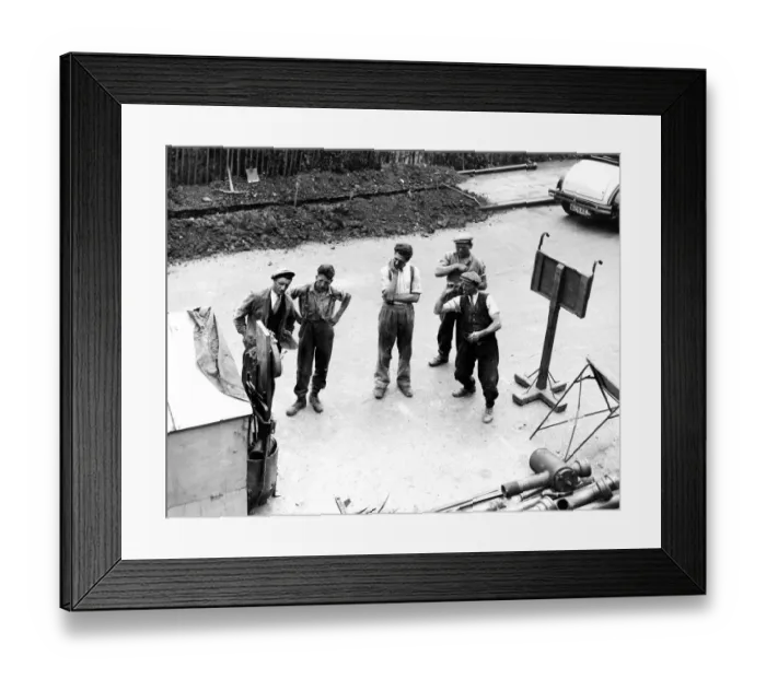 Framed Print : The road workers take a break from their manual labour for a cigarette and a game Framed Print : The road workers take a break from their manual labour for a cigarette and a game
