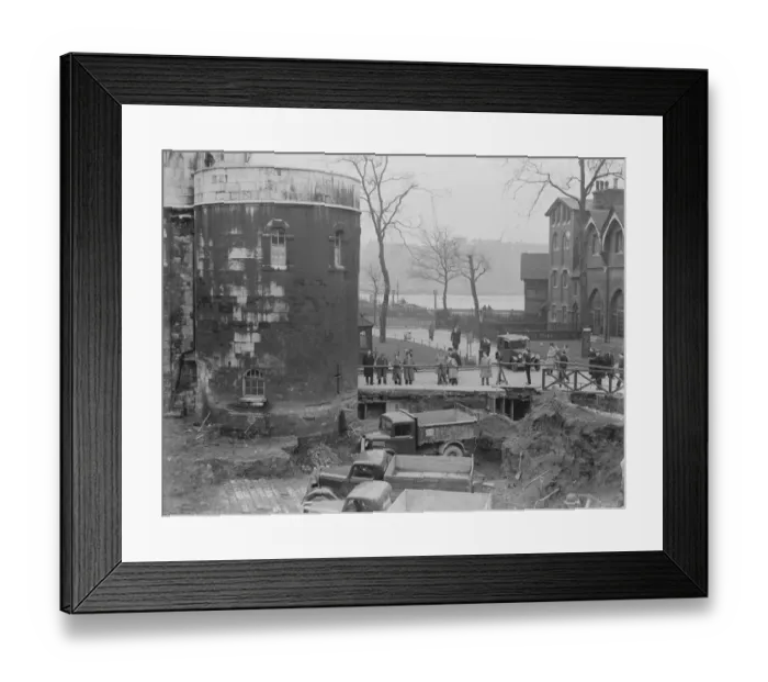 Framed Print : Bedford lorries on site during works at the Tower of London. 1937 Framed Print : Bedford lorries on site during works at the Tower of London. 1937