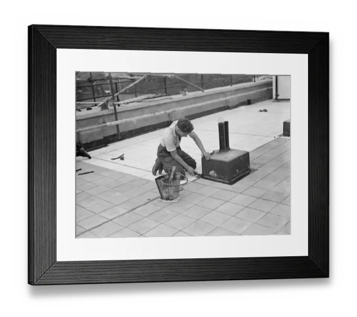 Framed Print : Workers from Val De Travers Asphalt Limited, a paving company, working on paving Framed Print : Workers from Val De Travers Asphalt Limited, a paving company, working on paving
