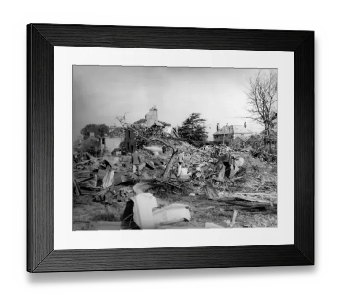 Framed Print : Home front 1940. The aftermath of a German air raid in which landmines (dropped