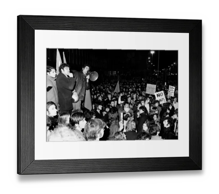 Framed Print : A student leader addresses the crowd of about 2, 000 students outside the Financial Framed Print : A student leader addresses the crowd of about 2, 000 students outside the Financial