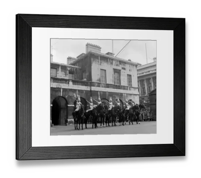 Framed Print : A troop of horseguards on parade at Whitehall, London, England. 1960 s