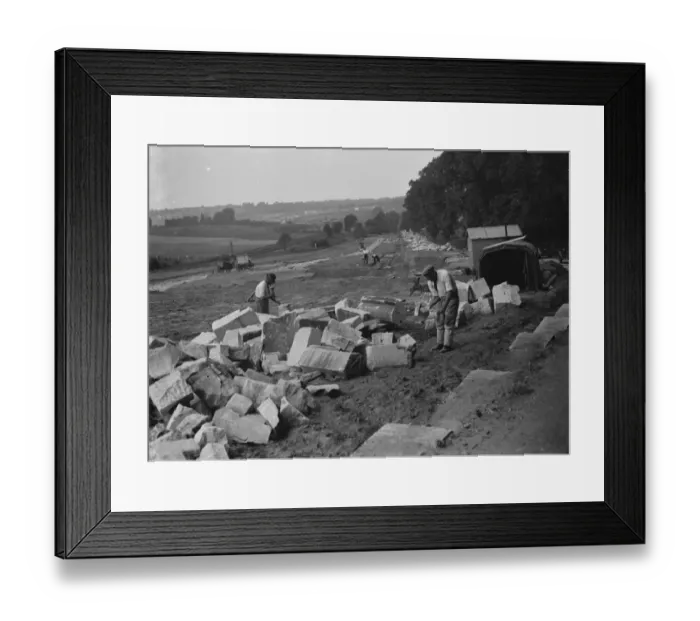 Framed Print : Building up wall with stone of Waterloo Bridge. St Mary Cray. 1937 Framed Print : Building up wall with stone of Waterloo Bridge. St Mary Cray. 1937