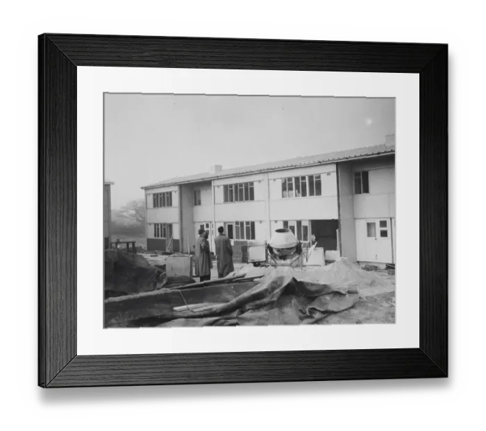 Framed Print : The first newly built houses take shape in south-east London. Living conditions