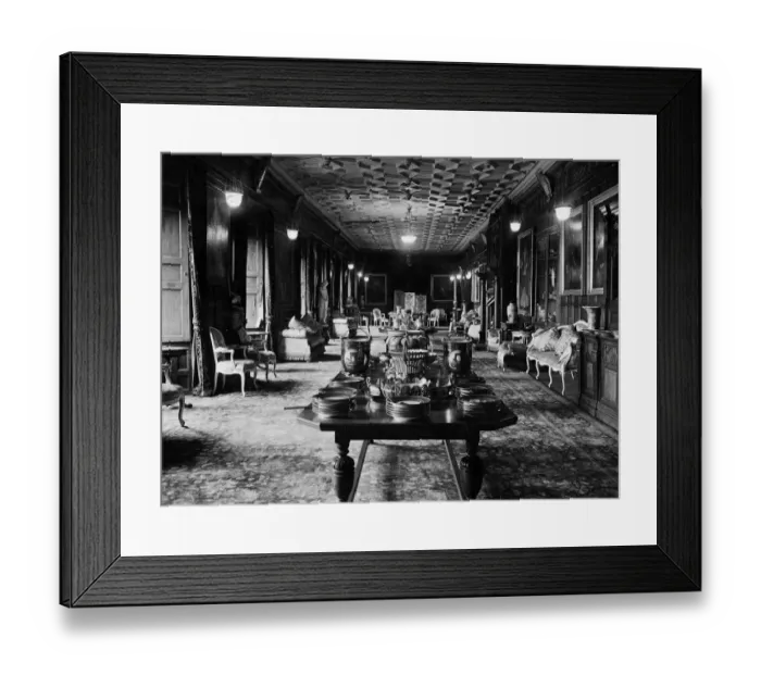 Framed Print : The long gallery of Ashton Court with objects set out ready for sale. 11 May 1947 Framed Print : The long gallery of Ashton Court with objects set out ready for sale. 11 May 1947